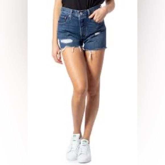 Levi’s 501 Denim Cut off High Rise Jean Shorts Button Fly Raw Hem Size 25 - Picture 1 of 13